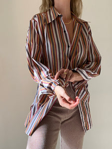 80s/90s Bold Stripe Bold Cuff Button Up