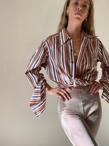 80s/90s Bold Stripe Bold Cuff Button Up