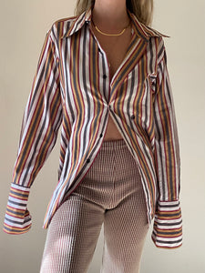 80s/90s Bold Stripe Bold Cuff Button Up