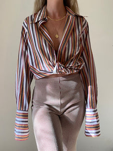 80s/90s Bold Stripe Bold Cuff Button Up